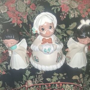 3 VINTAGE HANDPAINTED  SIGNED "CONNIE M. GARCIA" CHRISTMAS BLOW MOLD SET. 1999